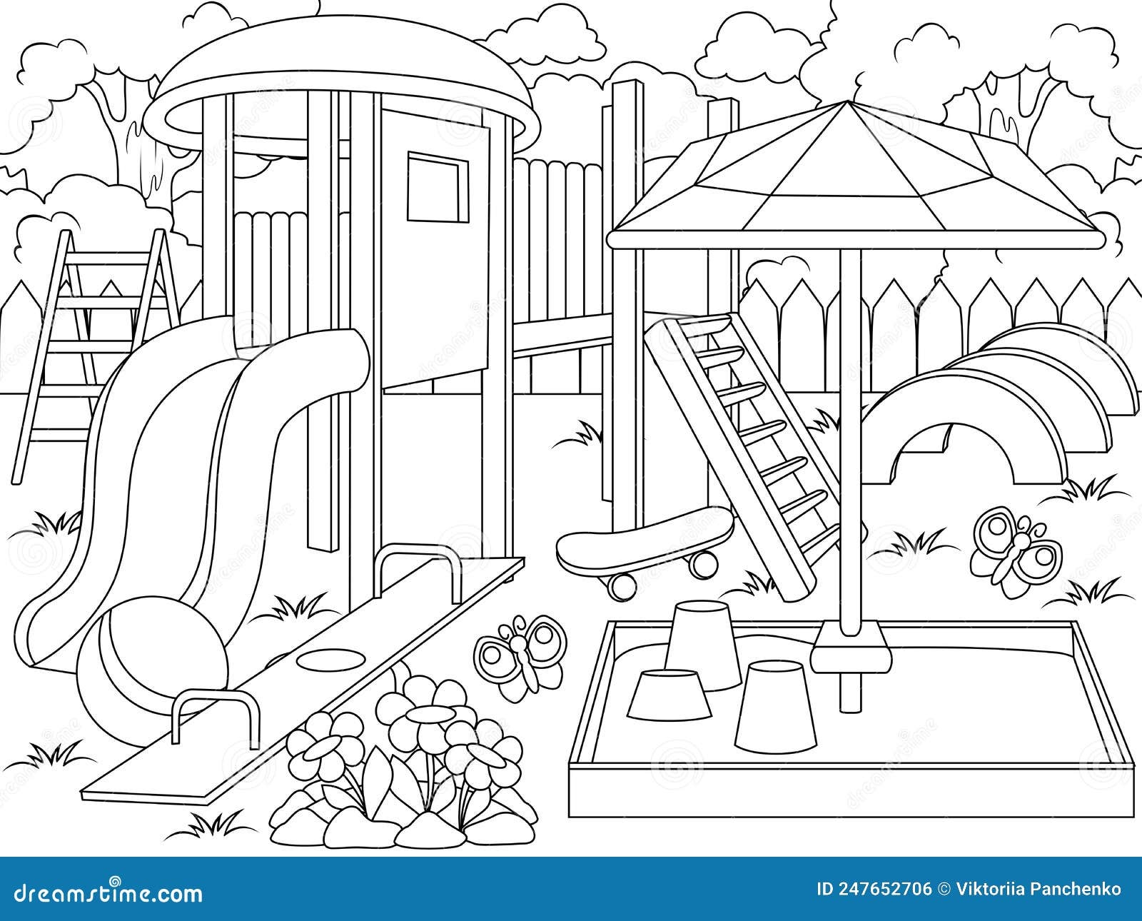 Playground Coloring Book Page Animals Cartoon Coloring Page Outline 