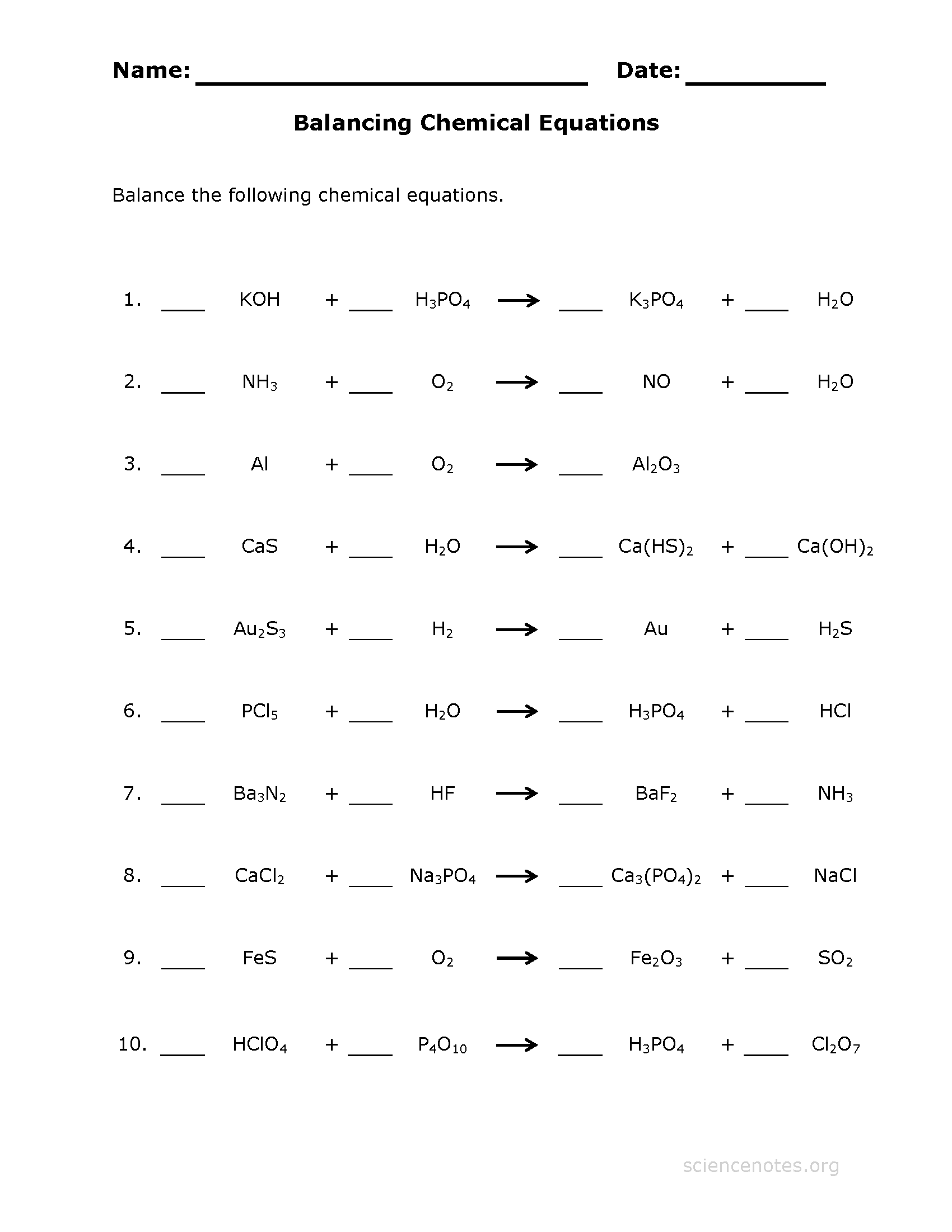 Practice Balancing Equations Worksheet Equations Worksheets
