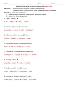 Practice Double Replacement Reactions 1 0 Worksheet Answer Key