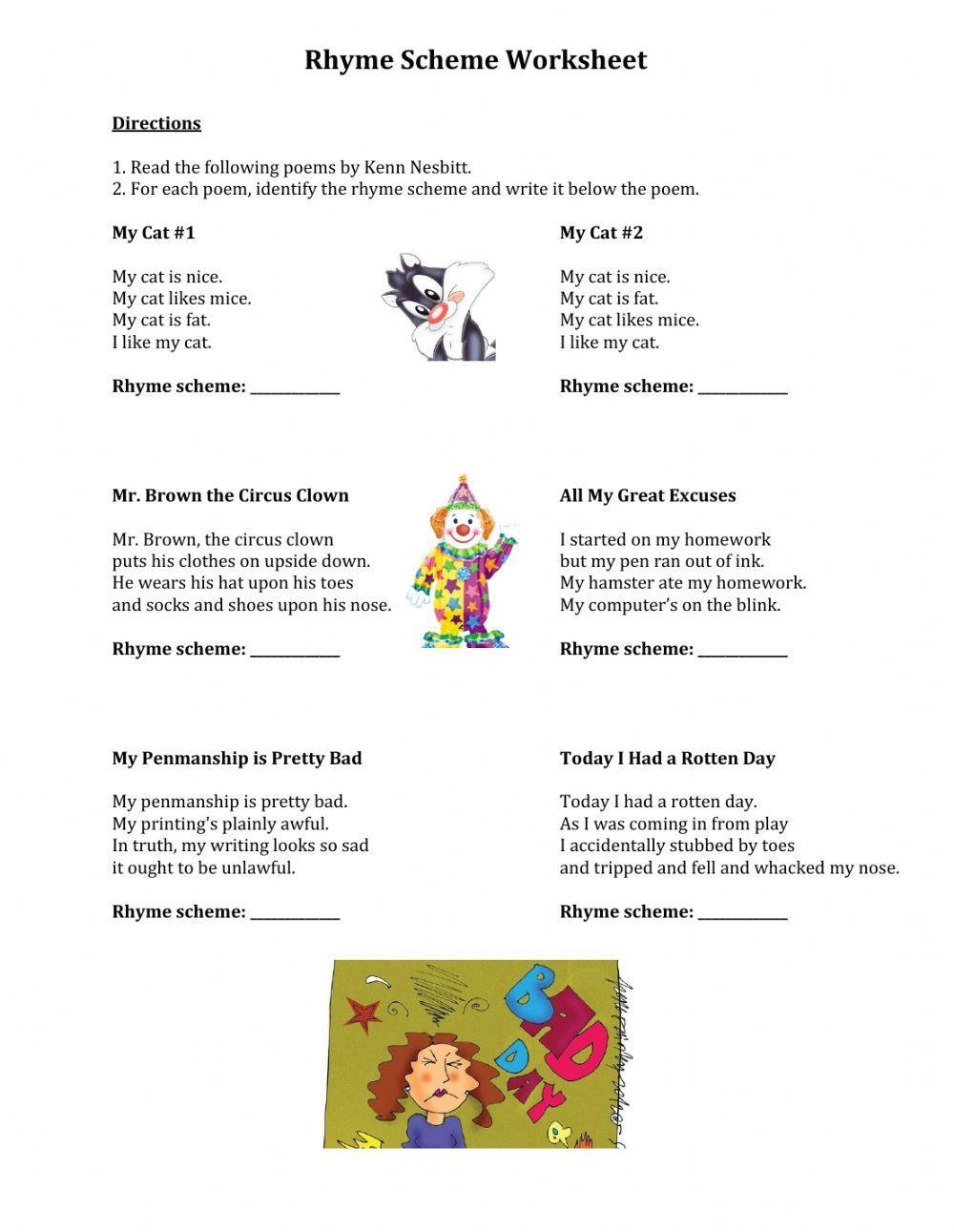 5th grade rhyme scheme worksheet