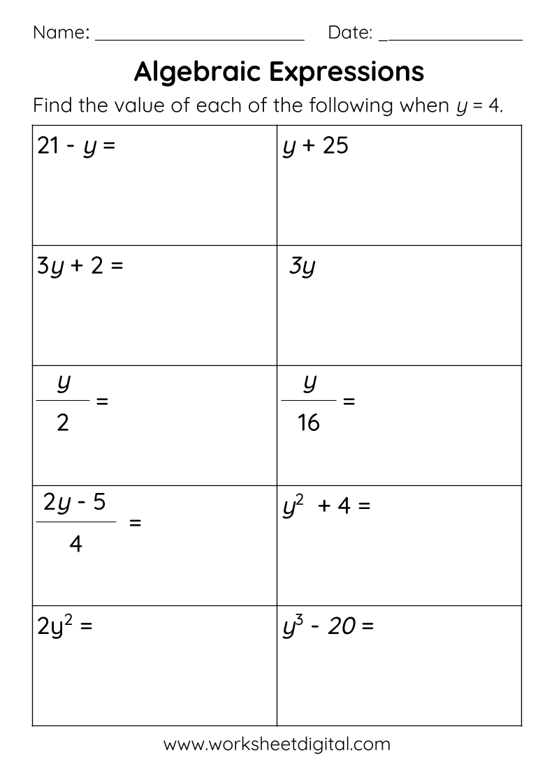 Pre Algebra Worksheets Algebraic Expressions Worksheets Worksheets