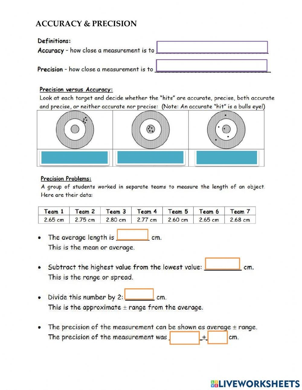 accuracy and precision worksheet