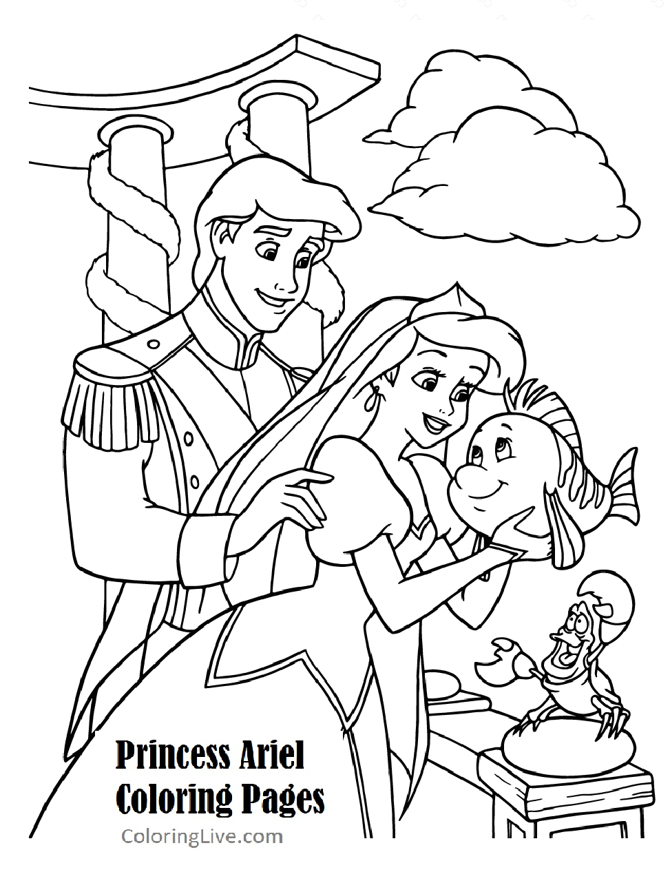 Princess Ariel the Little Mermaid Coloring Pages For Kids Printable 