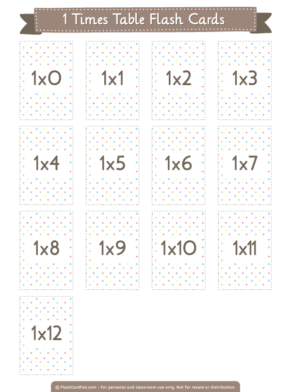 times table printable flash cards