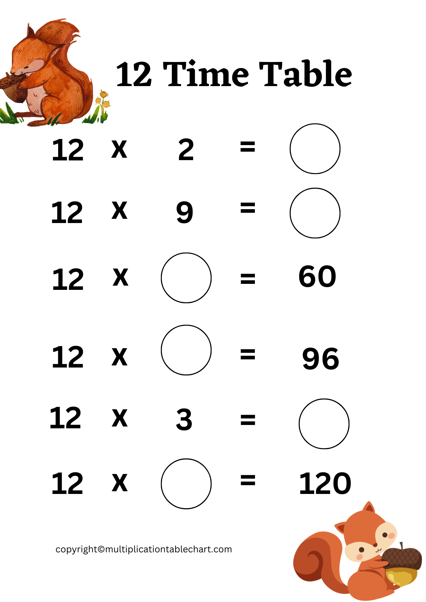 Printable 12 Multiplication Table Worksheet Multiplication Table