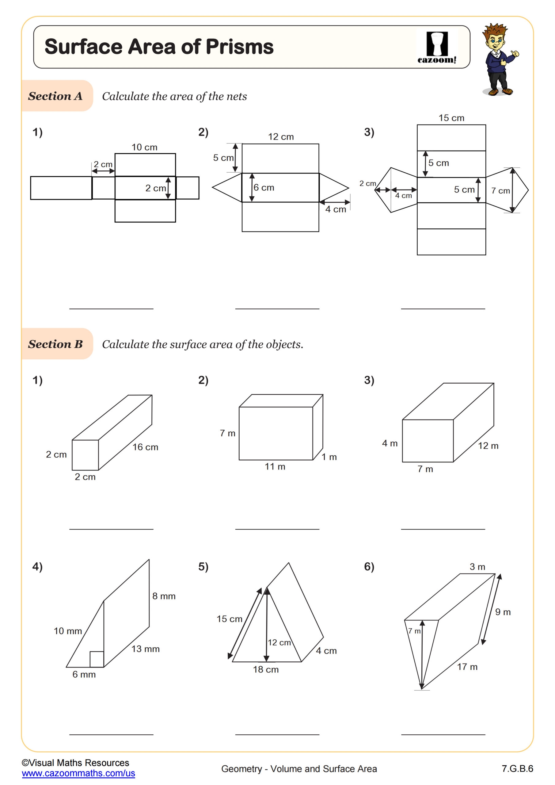 Printable 7th Grade Common Core Surface Area Worksheets 