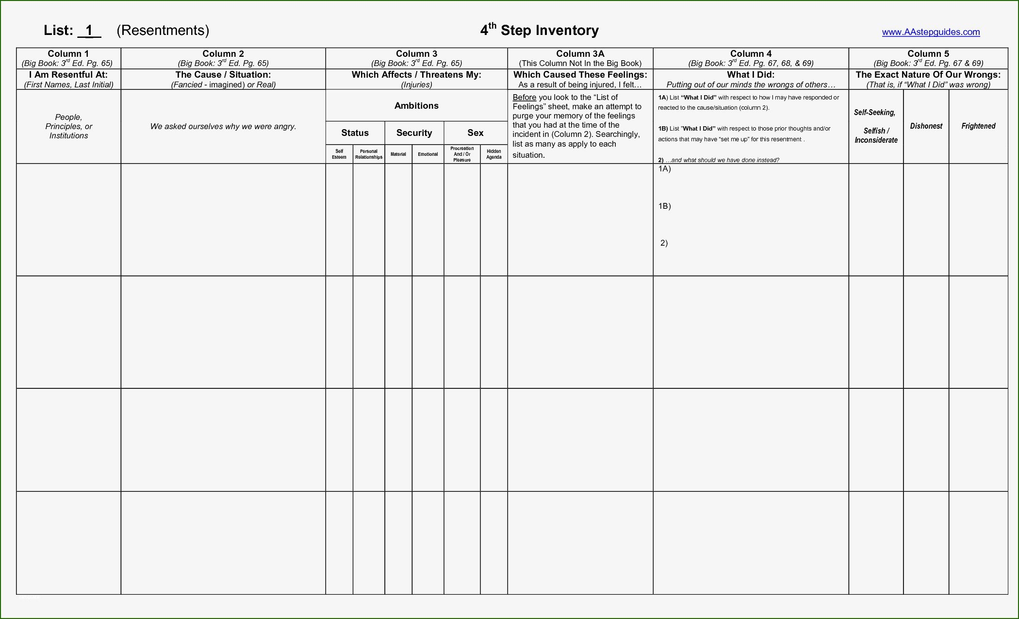 4th step worksheets pdf