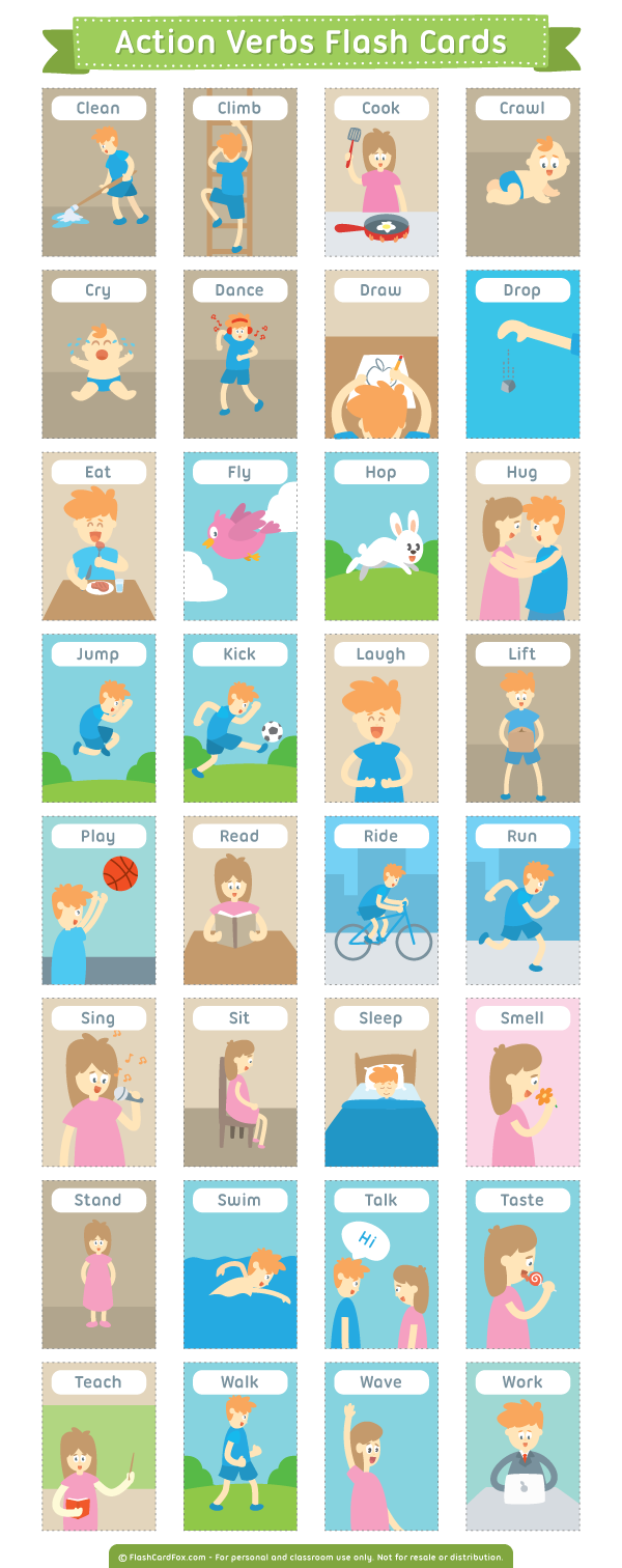 Printable Action Verbs Flash Cards