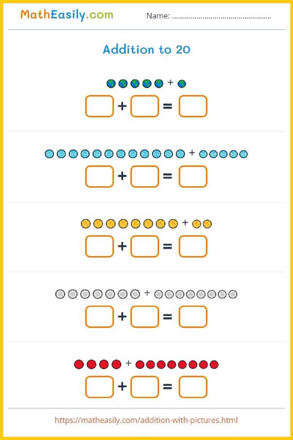 addition to 20 worksheets