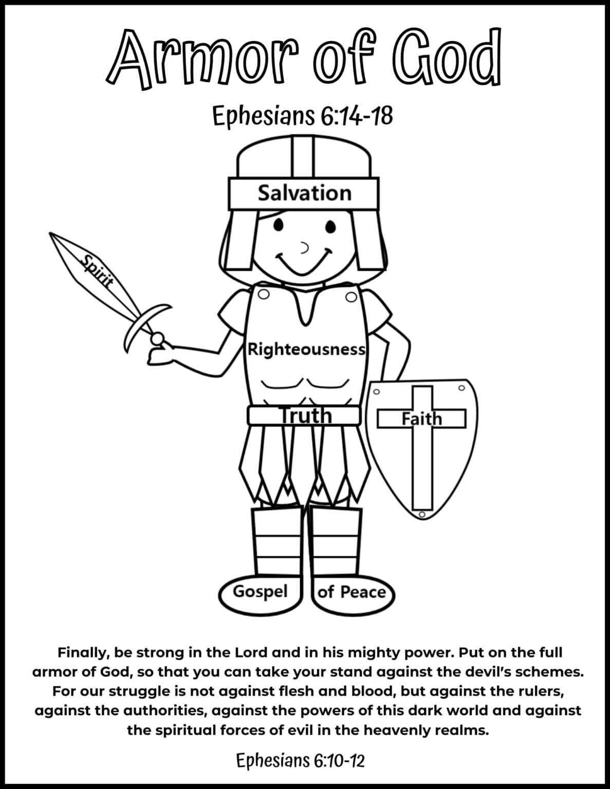 Printable Armor Of God Activities For Kids