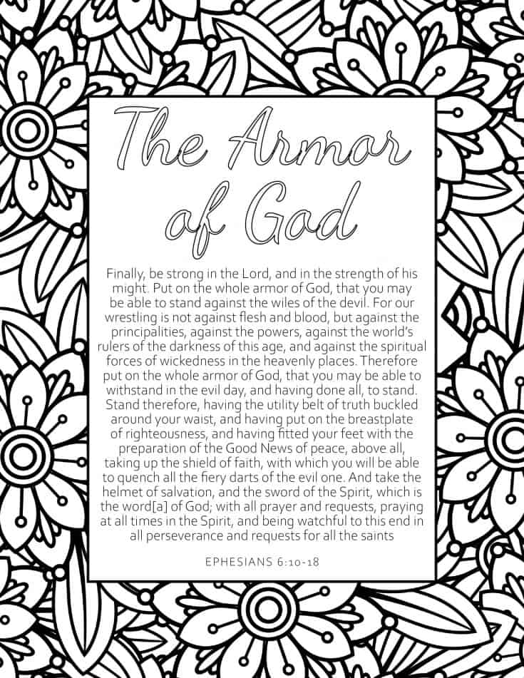 armor of god pictures to color printable