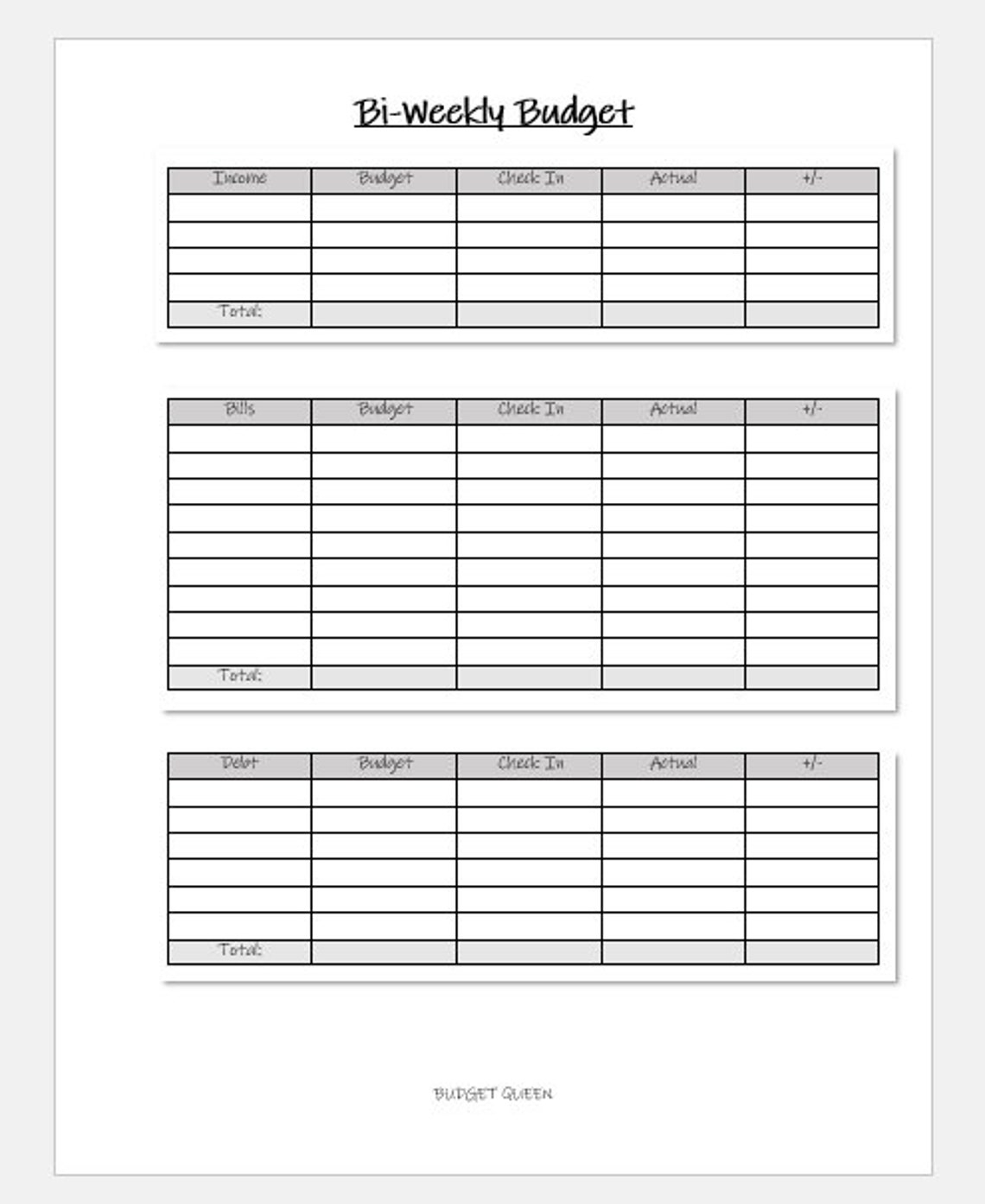 Printable Bi Weekly Budget Worksheet