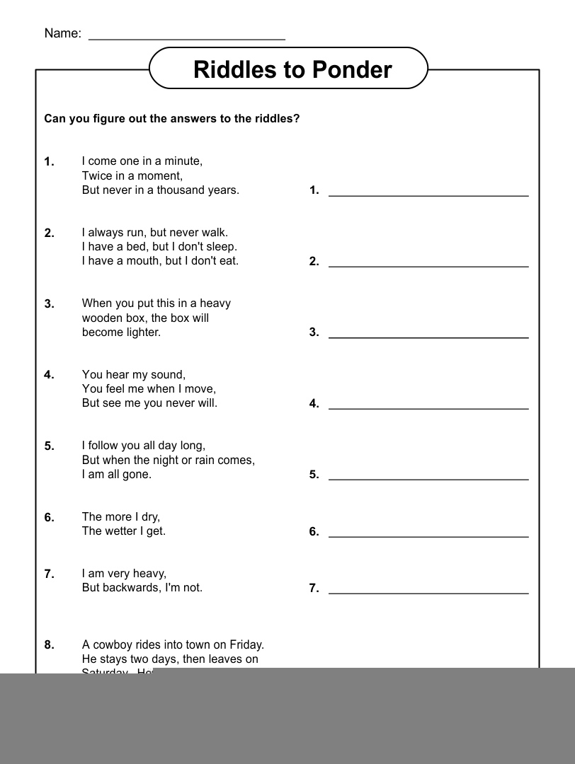 Printable Brain Teaser Worksheets For Adults Peggy Worksheets
