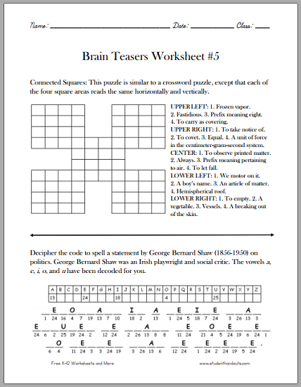 Printable Brain Teasers Worksheets Pdf Printable Worksheets