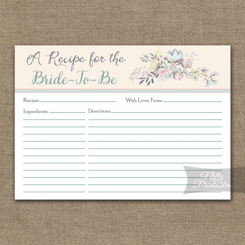 Printable Bridal Shower Recipe Cards Floral Bouquet
