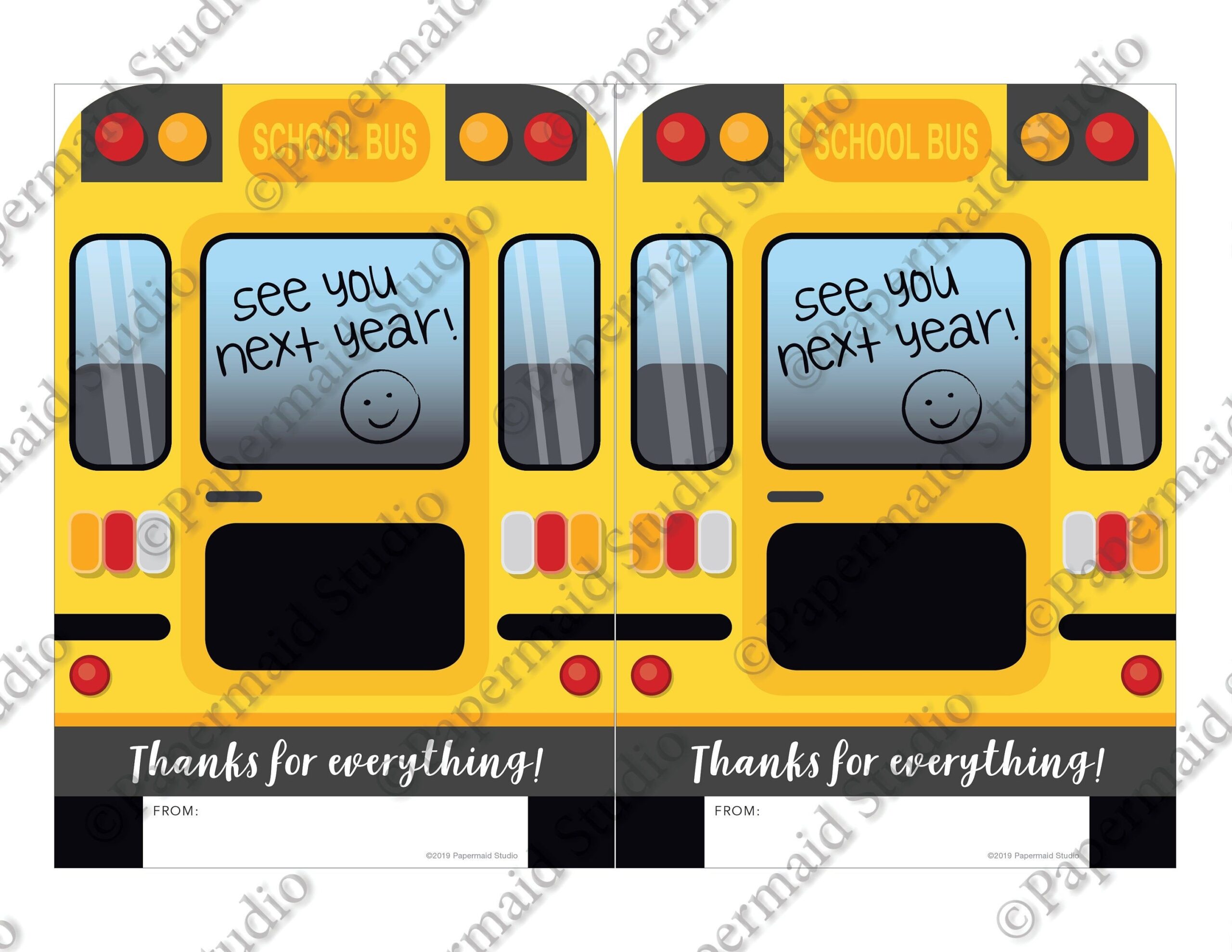 Printable Bus Driver Thank You Card Printable Bus Driver Gift Card 
