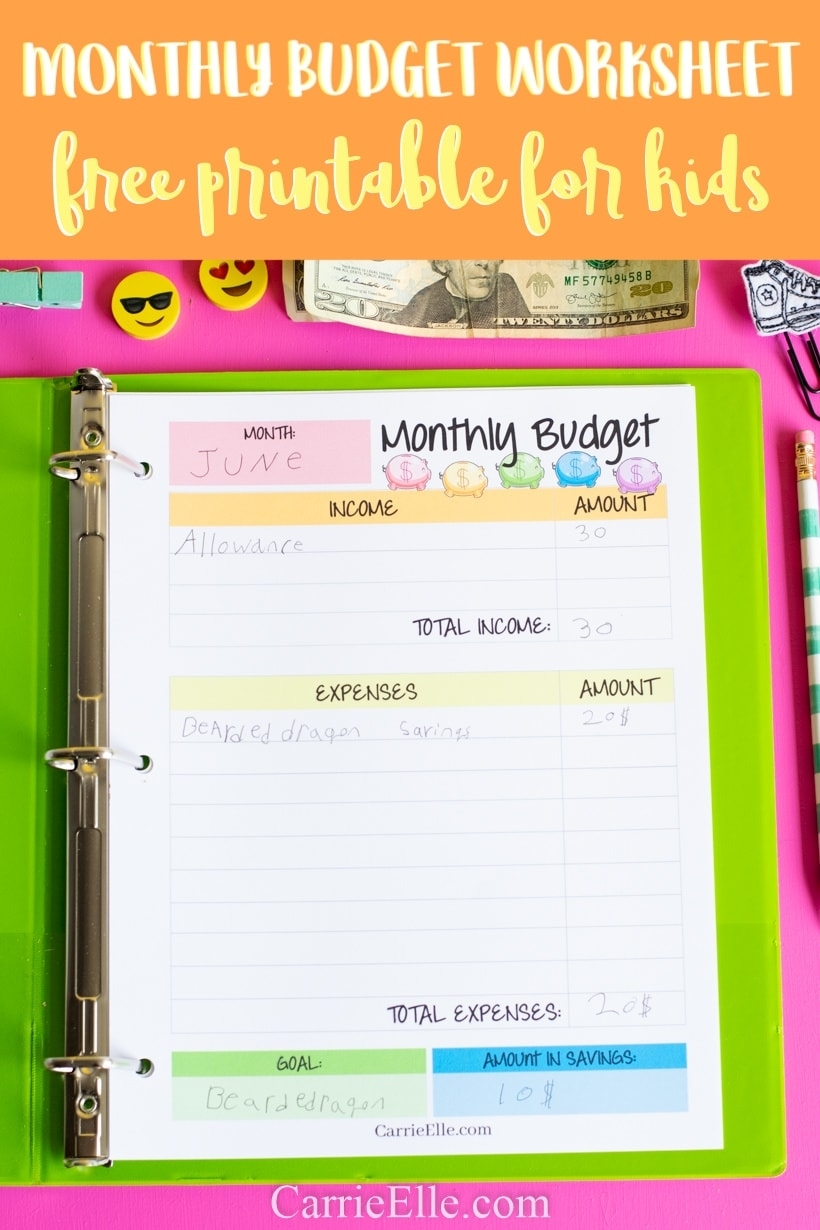 free printable children's budget worksheet