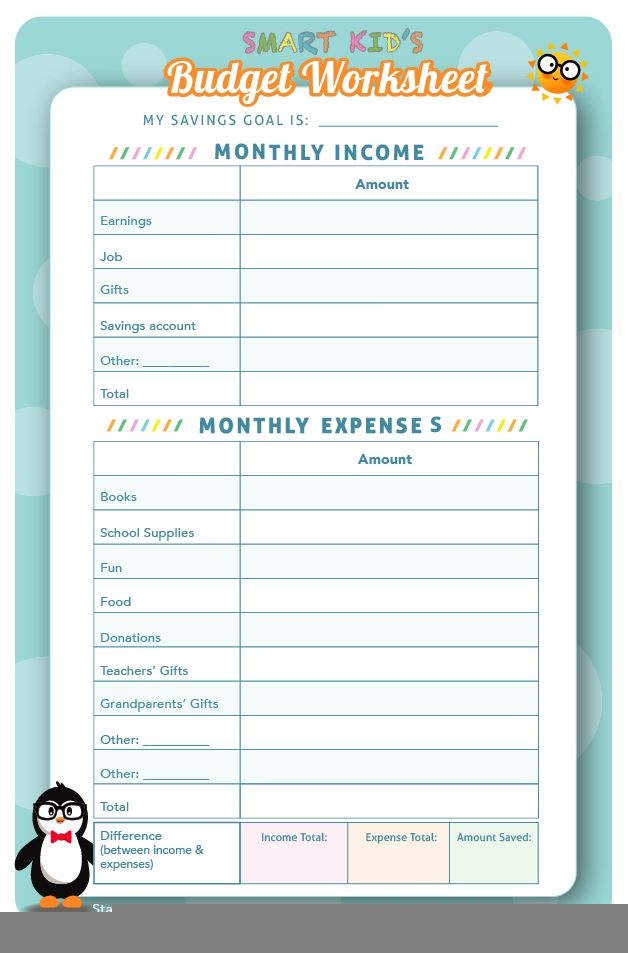 Printable Children s Budget Worksheet Budgeting Worksheets