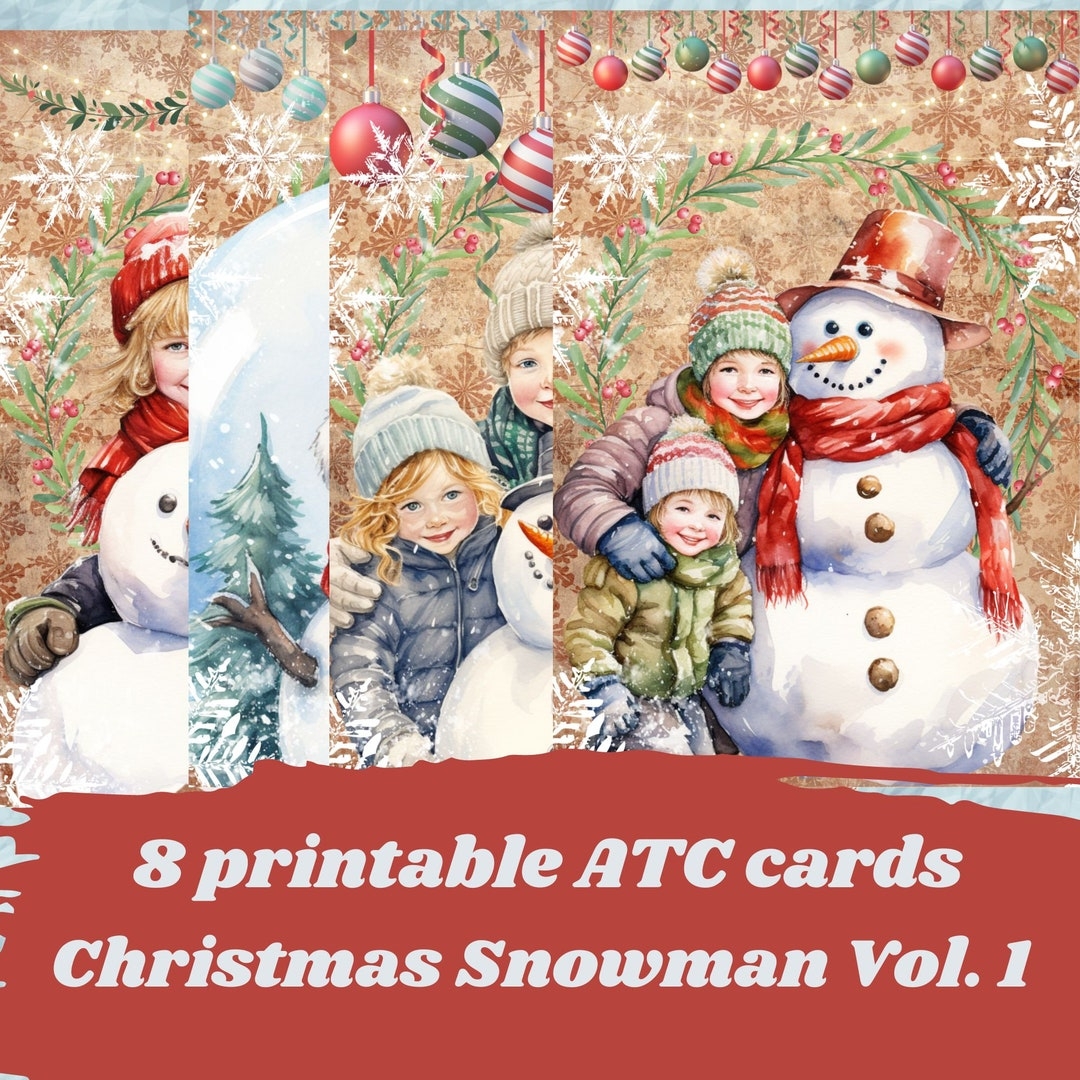 Printable Christmas Snowman Cards Printable Digital Download Etsy