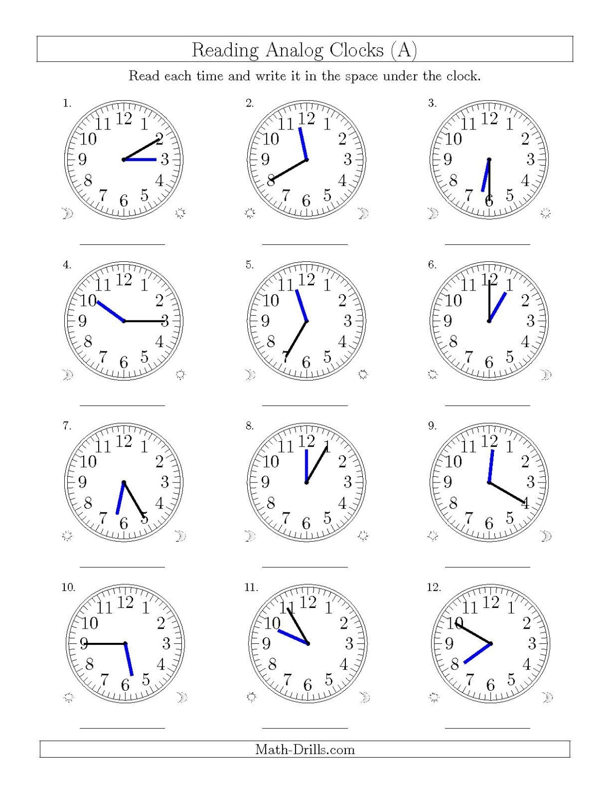 2nd grade clock worksheets