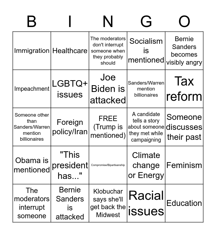 Printable Debate Bingo Cards 2020 Printable Bingo Cards