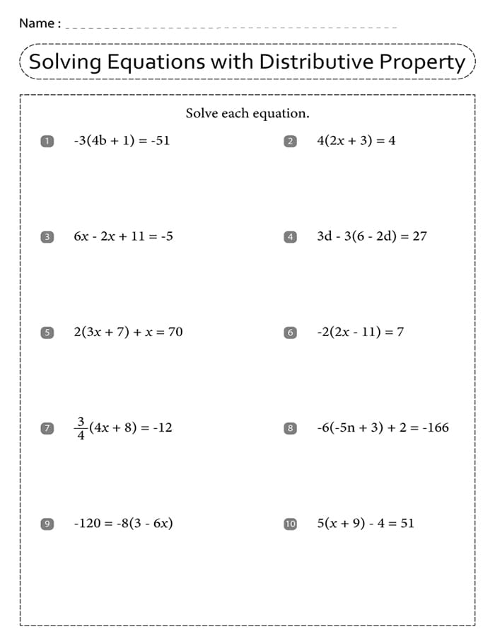 Printable Distributive Property Equations Worksheet Free Download And 