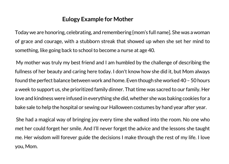 Printable Eulogy Template For Mother