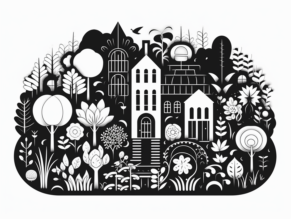 Printable Garden Scene To Color Coloring Page