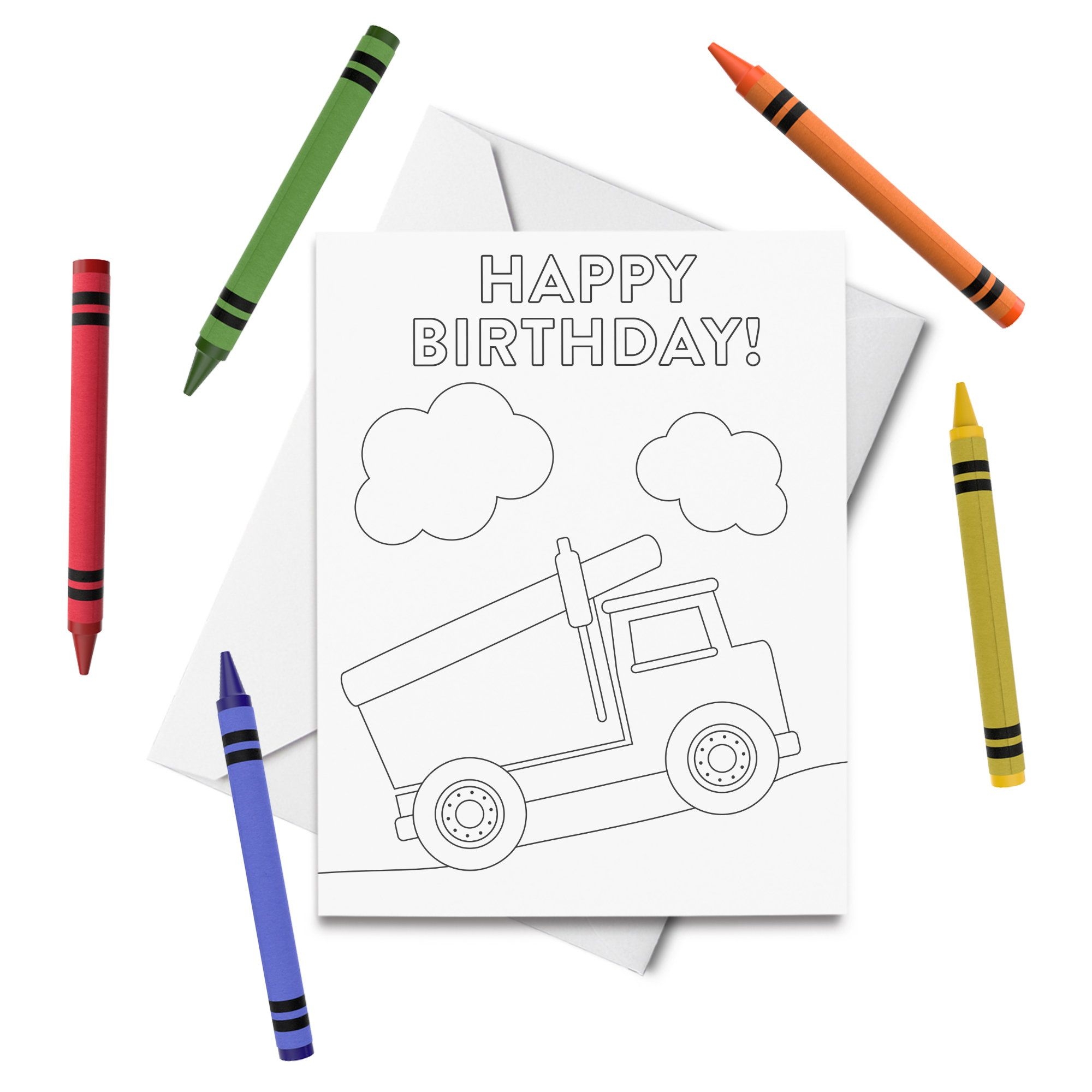 PRINTABLE Happy Birthday Coloring Card Dump Truck Birthday Card 