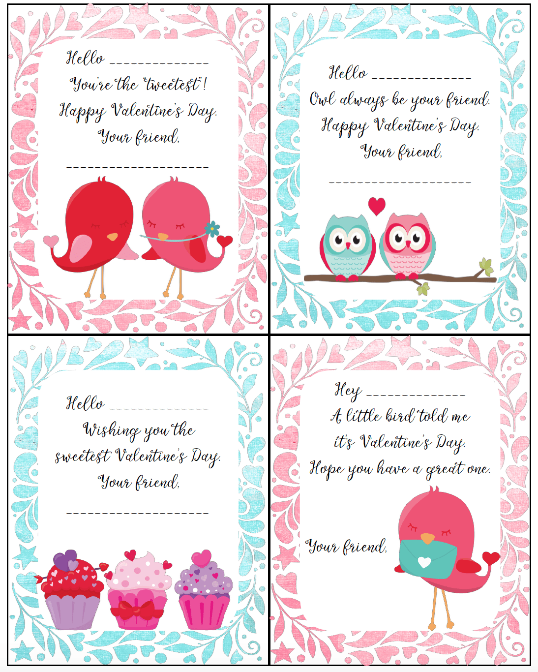 valentines printable cards free