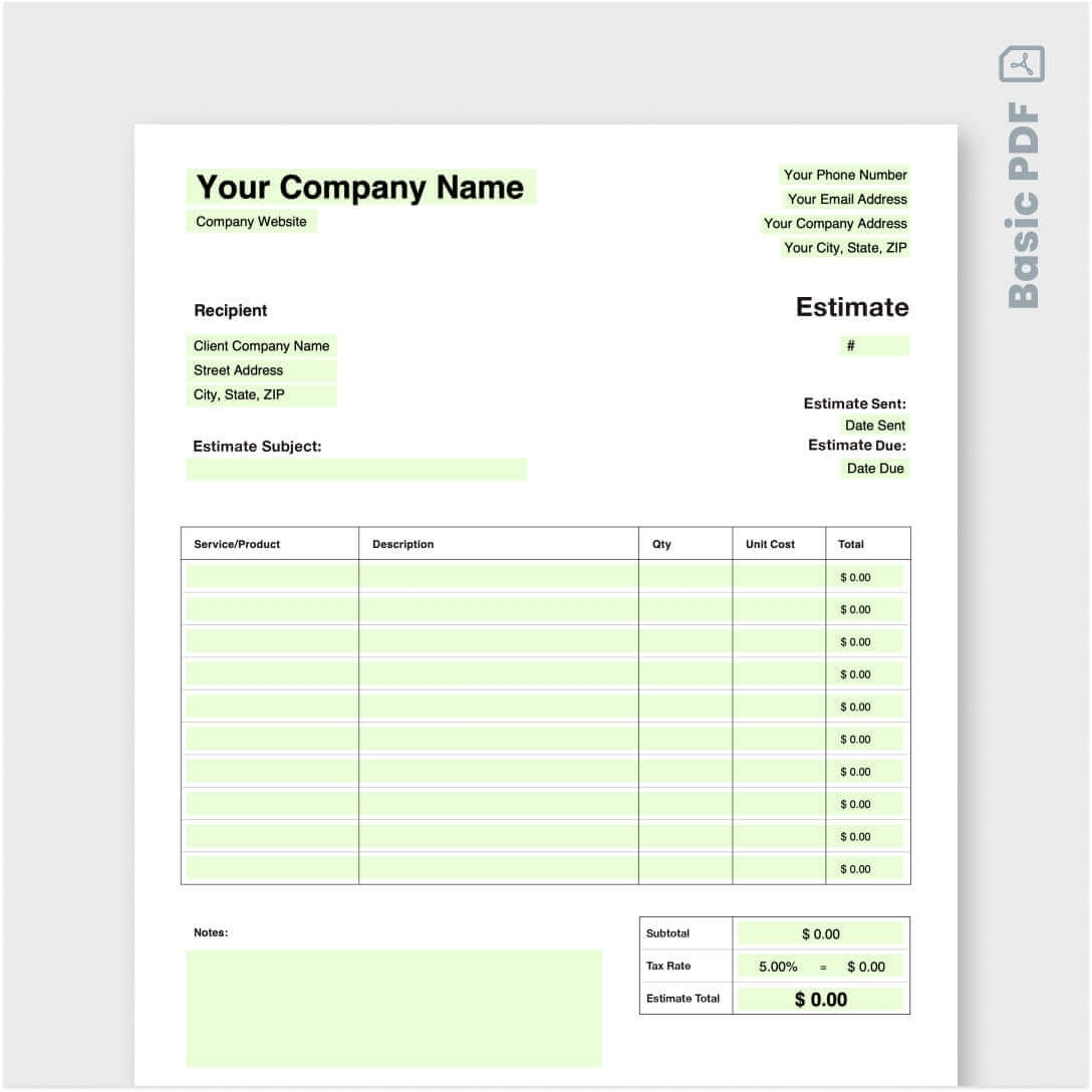 free printable estimate template