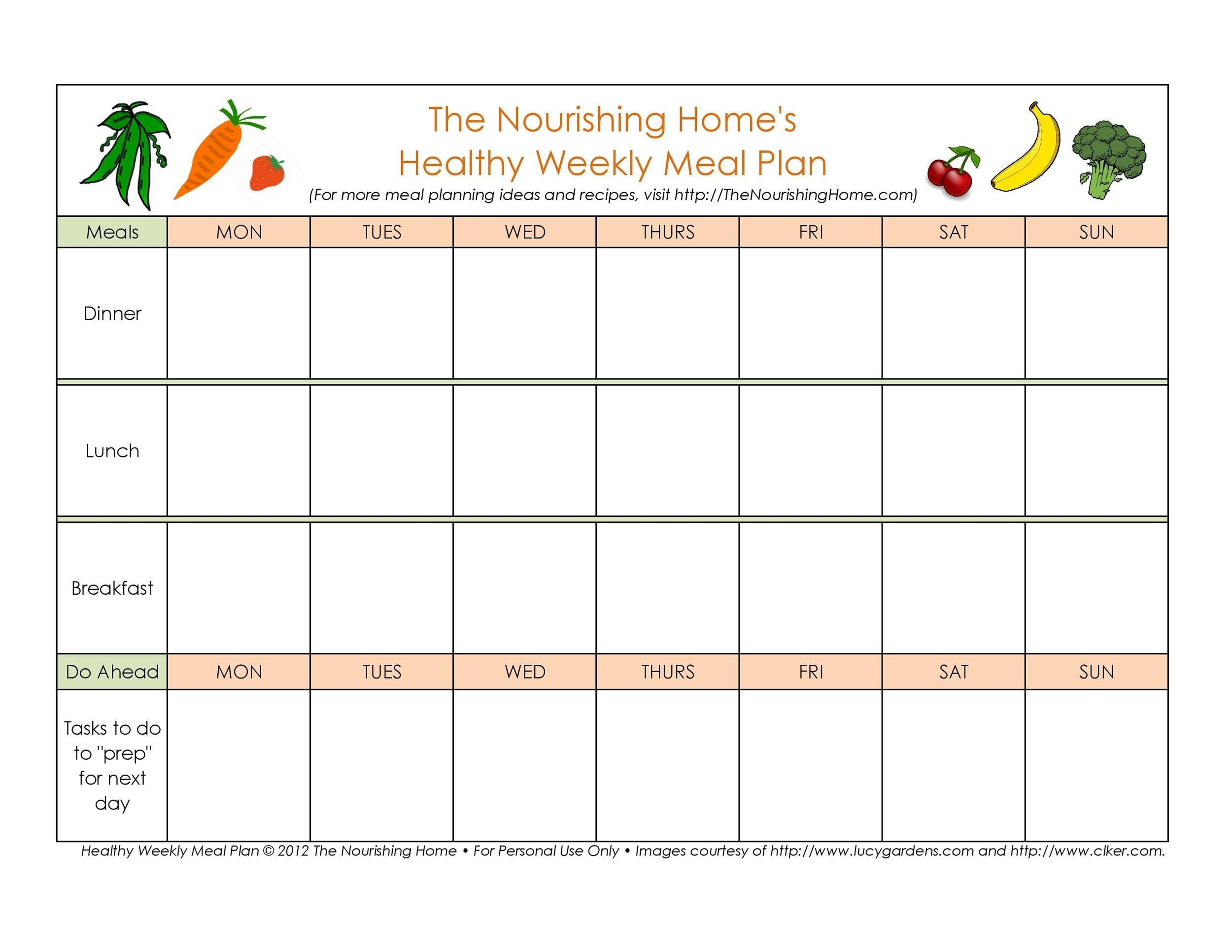 free printable meal plan template