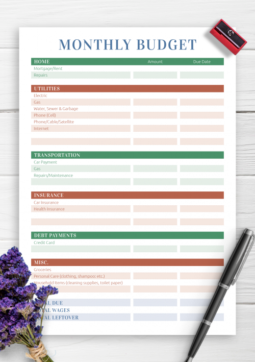 Printable Monthly Budget Planner Worksheets Library