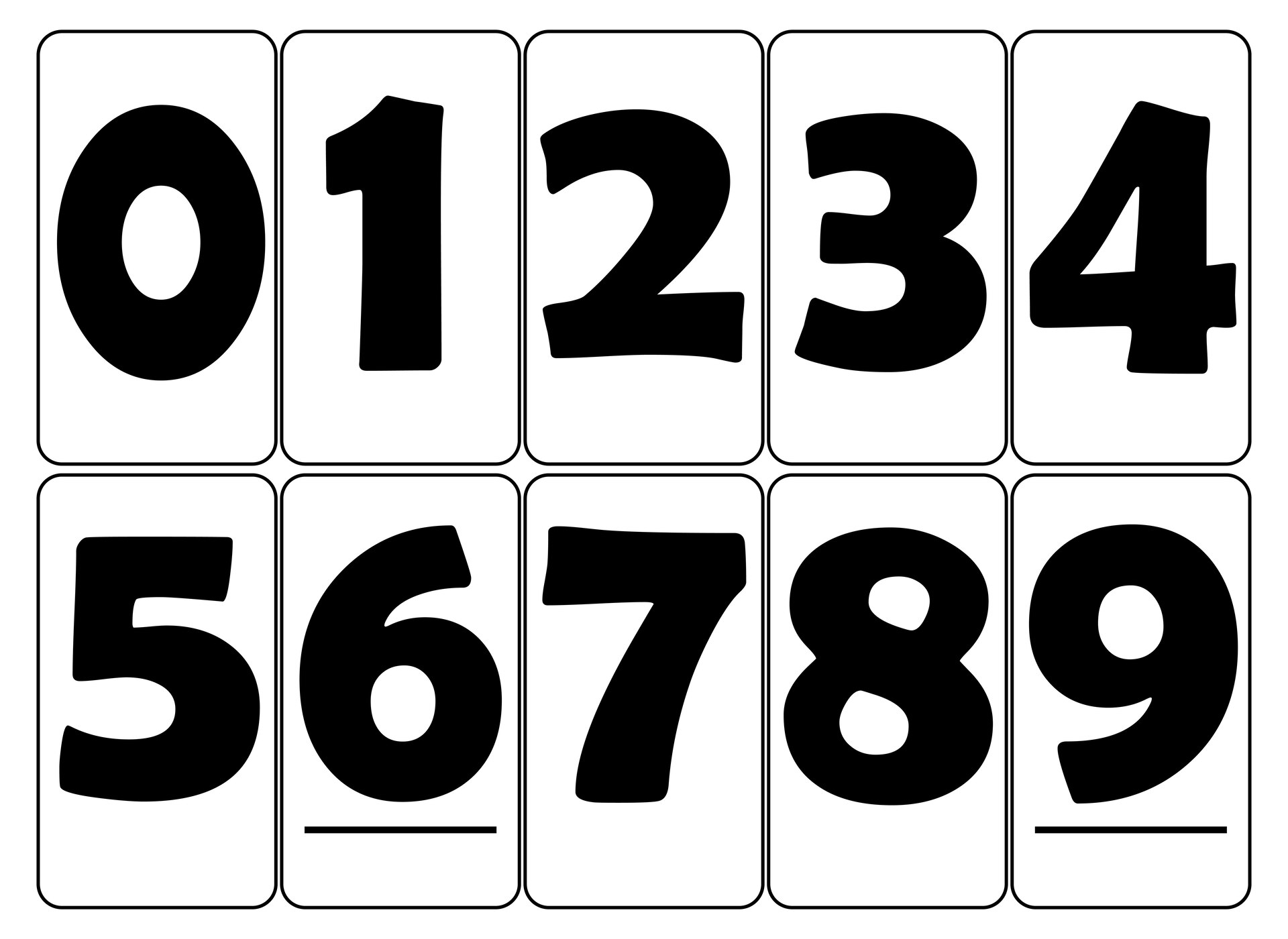 0 to 9 numbers cards printable