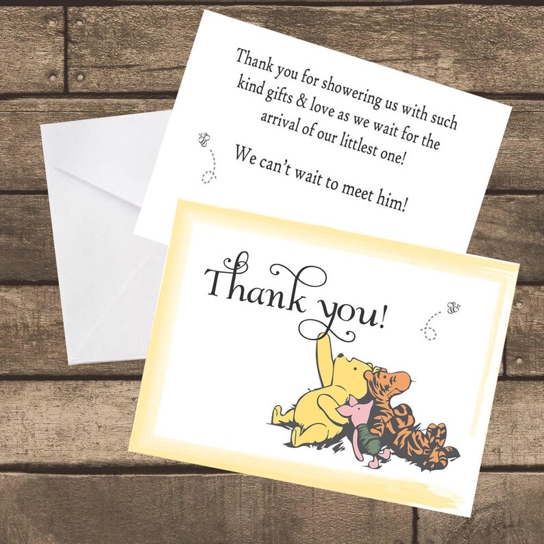 Printable PDF Winnie The Pooh Thank You Card Folded Etsy