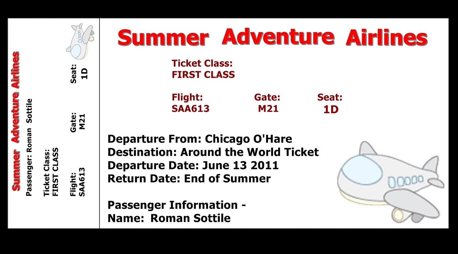 Printable Plane Ticket Template
