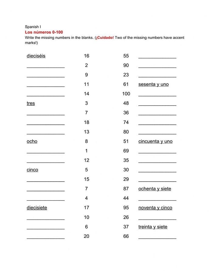 Printable Practice Spanish Numbers 1 100 Free Download And Print For You