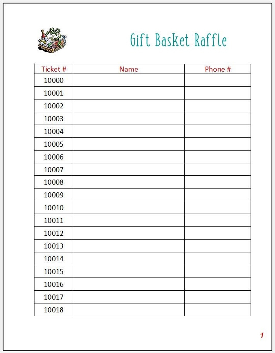 free printable raffle sheet template