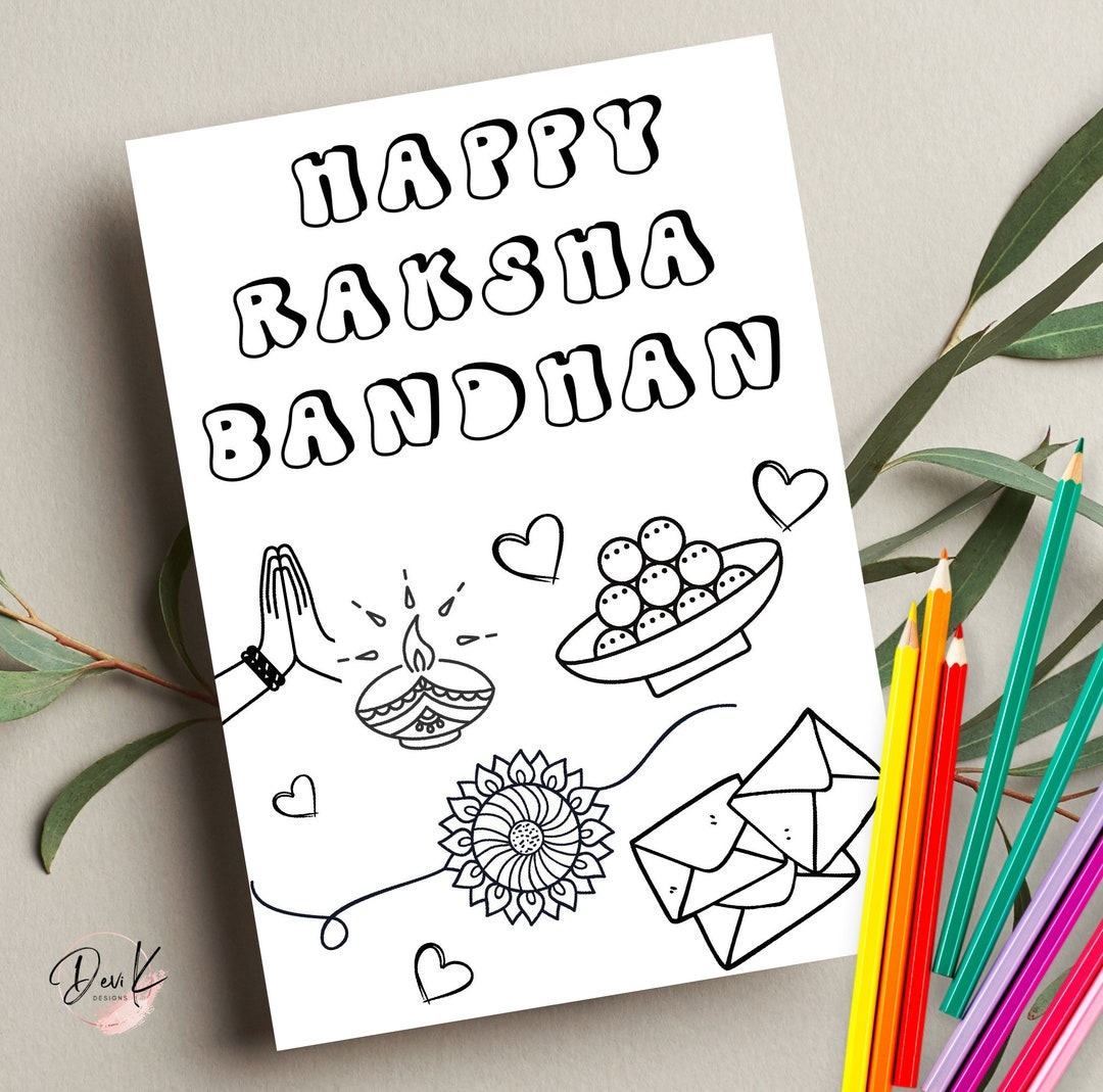 Printable Raksha Bandhan Coloring Card Kids Rakhi Card Rakhi Party 