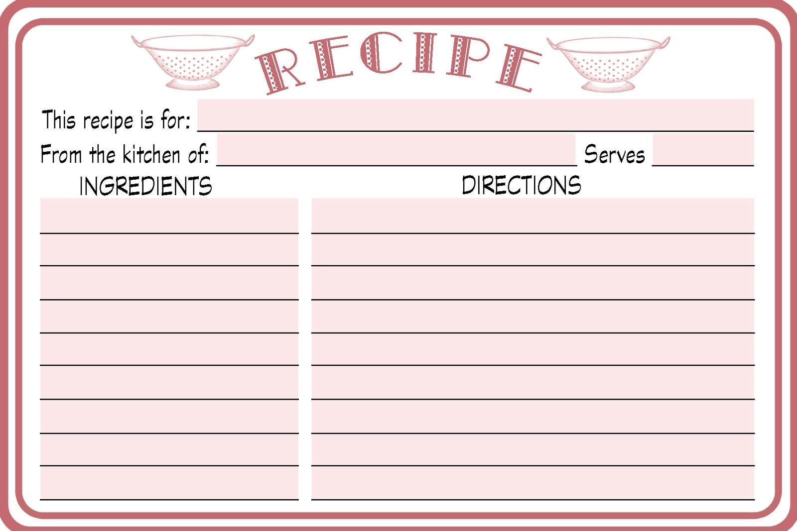 recipe cards free printable