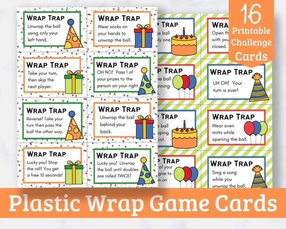 saran wrap game challenge cards free printable