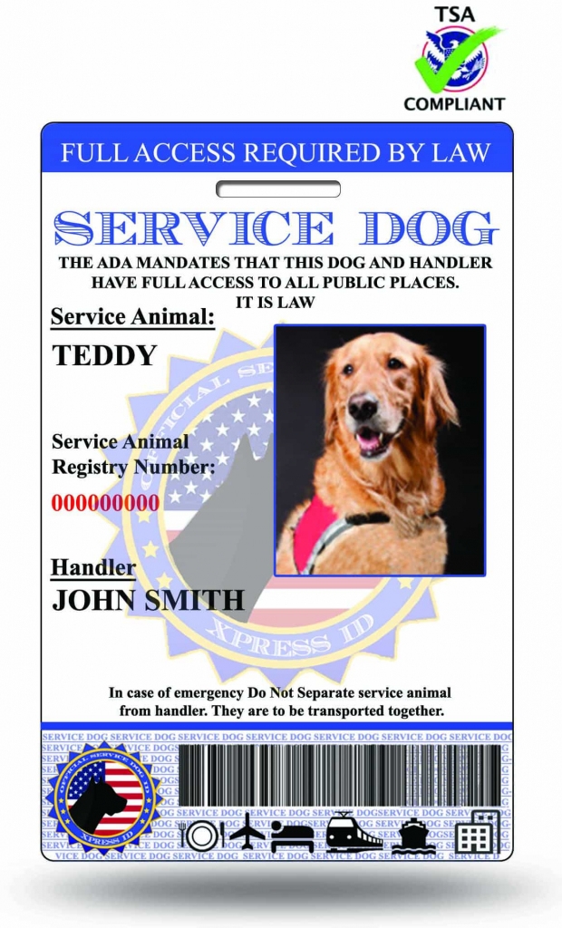 Printable Service Dog Id Card Printable Word Searches