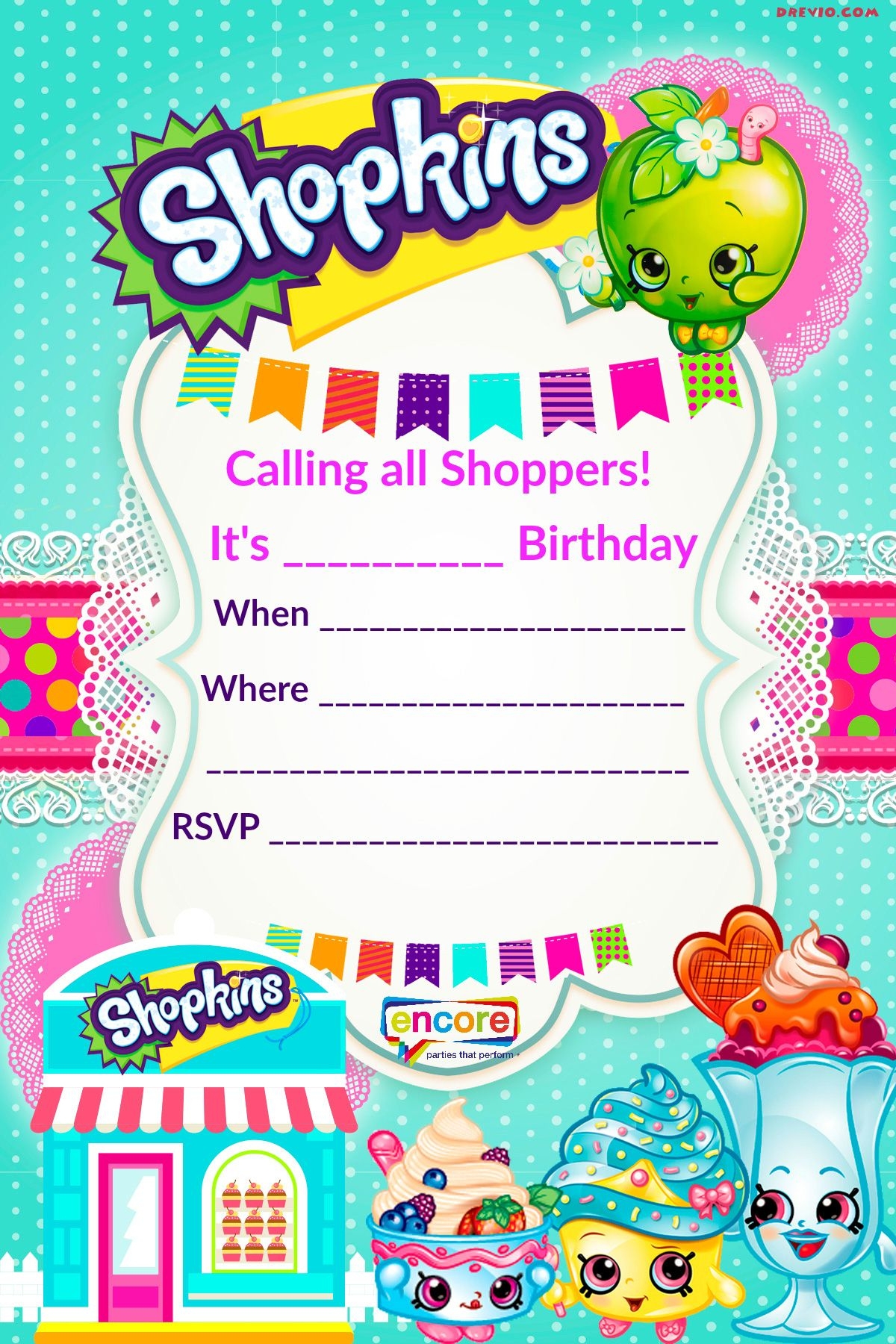 Printable Shopkins Birthday Card