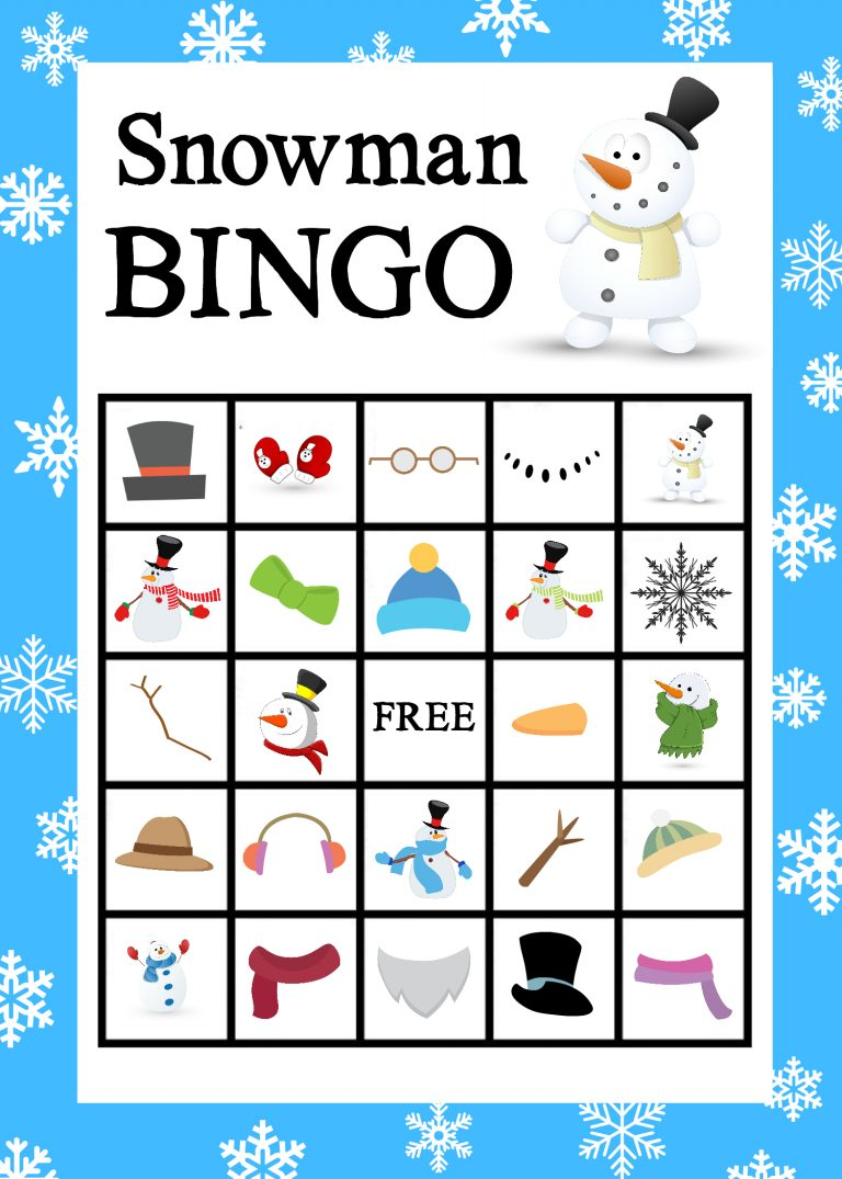Printable Snowman Bingo Game School Holiday Party Snowman