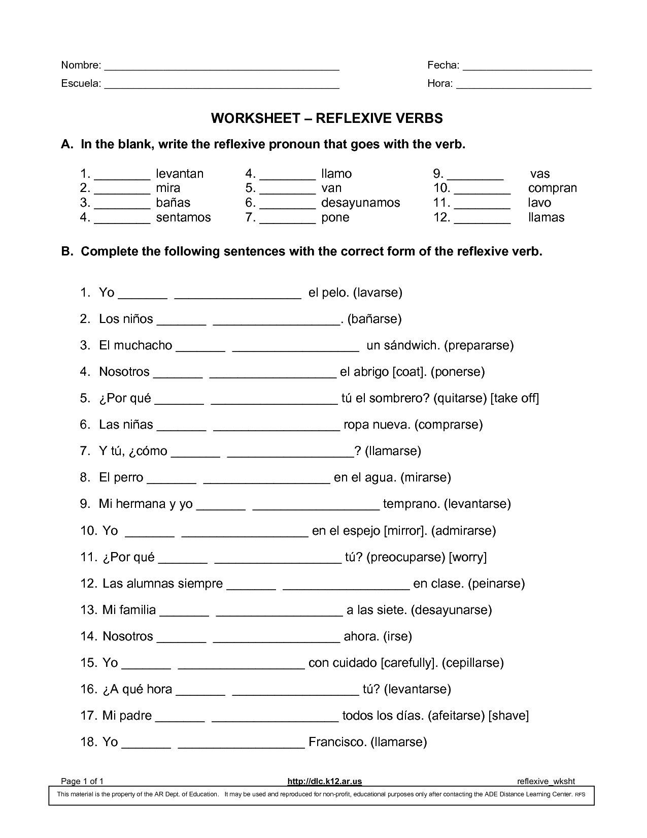 worksheets in spanish