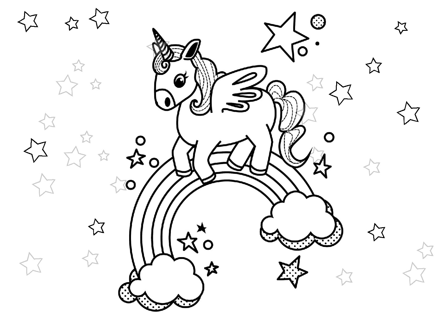 Printable Stars And Unicorn Rainbow Coloring Pages For Girls Print 