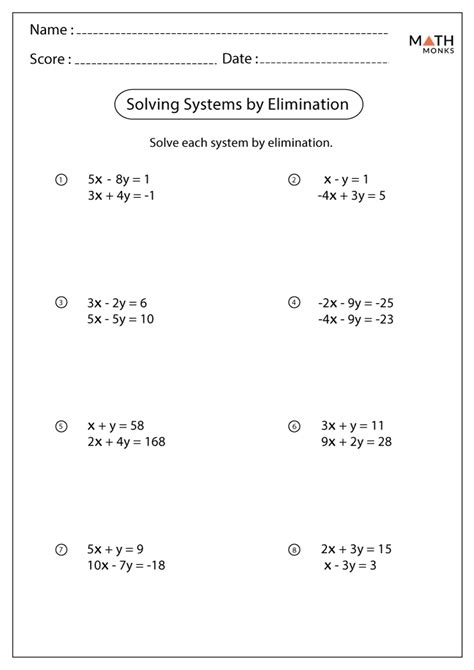 Printable Systems Of Equation Worksheets Education Worksheets 