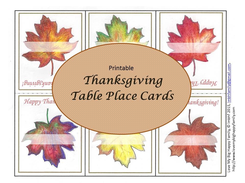 Printable Table Place Cards For Thanksgiving Love My Big Happy Family