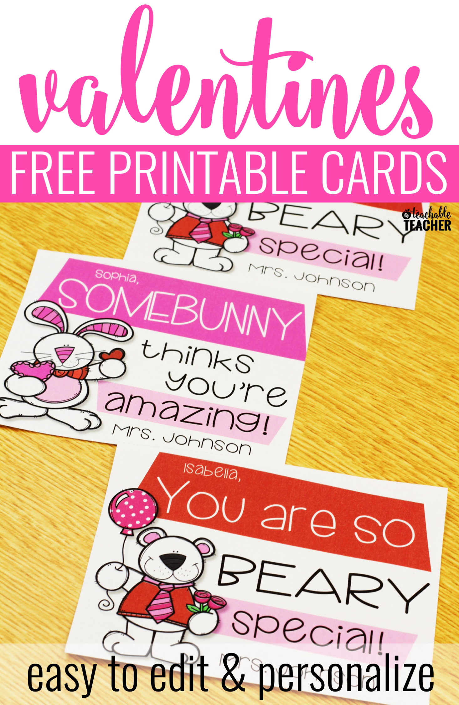 Printable Teacher Valentine Cards Free