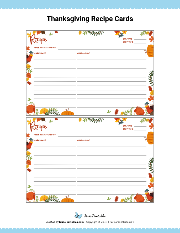 Printable Thanksgiving Recipe Cards Worksheets Library